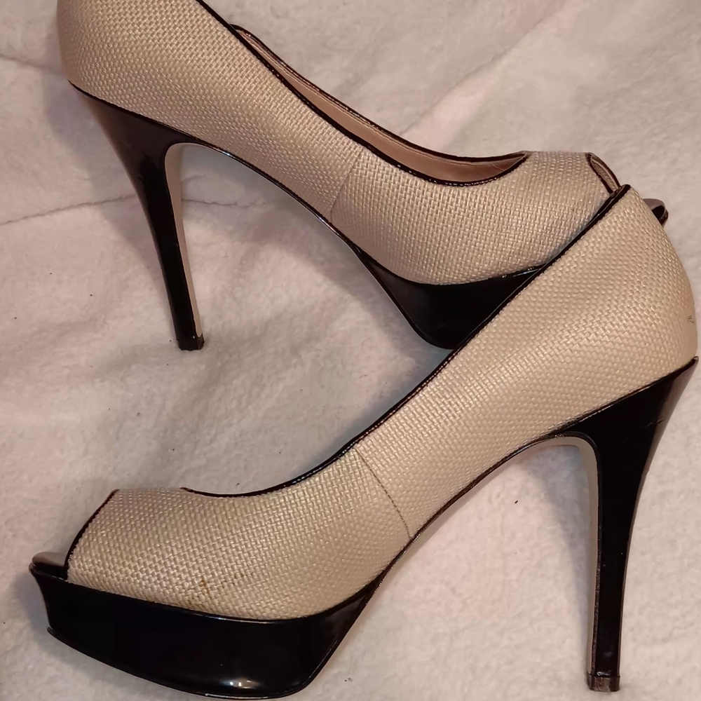 Marc Fisher Beige and Black Platform Heels